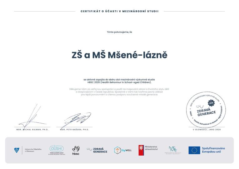 Osvědčení Zdravá generace Osvědčení Zdravá generace