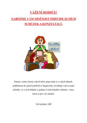 Nabídka možnosti individuálních schůzek a konzultací MŠ 1