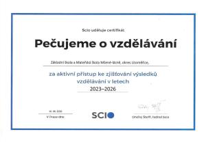 Certifikát Pečujeme o vzdělávání, který uděluje společnost Scio, získávají základní a střední školy, jež se dlouhodobě a cíleně věnují zkvalitňování výuky. Tyto školy pravidelně sledují pokrok svých žáků, vyhodnocují dosažené výsledky a využívají je jako 